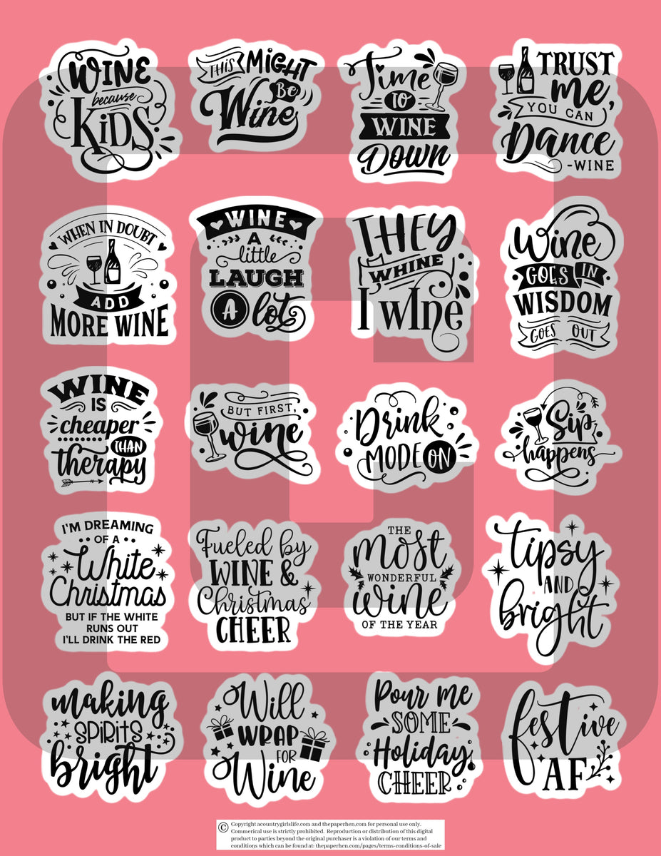 Sarcastic &amp; Sassy Printable Planner Stickers for Wine Lovers - PDF ONL – The Paper Hen