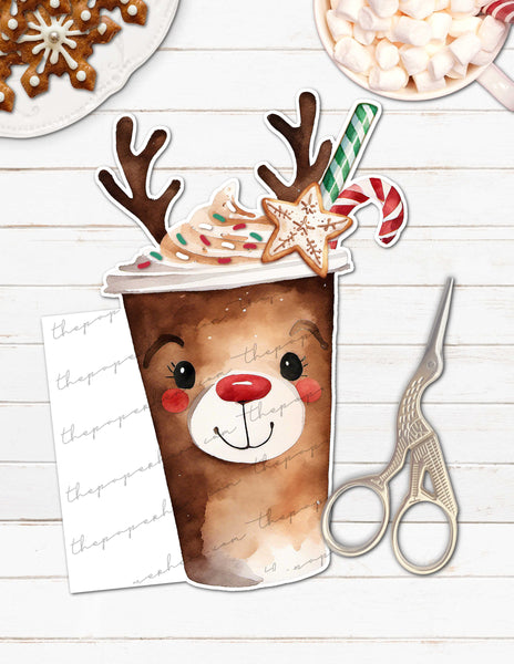 Rudolph Christmas Coffee Printable Planner Page Marker | Tab Divider | Die Cut PDF ONLY!