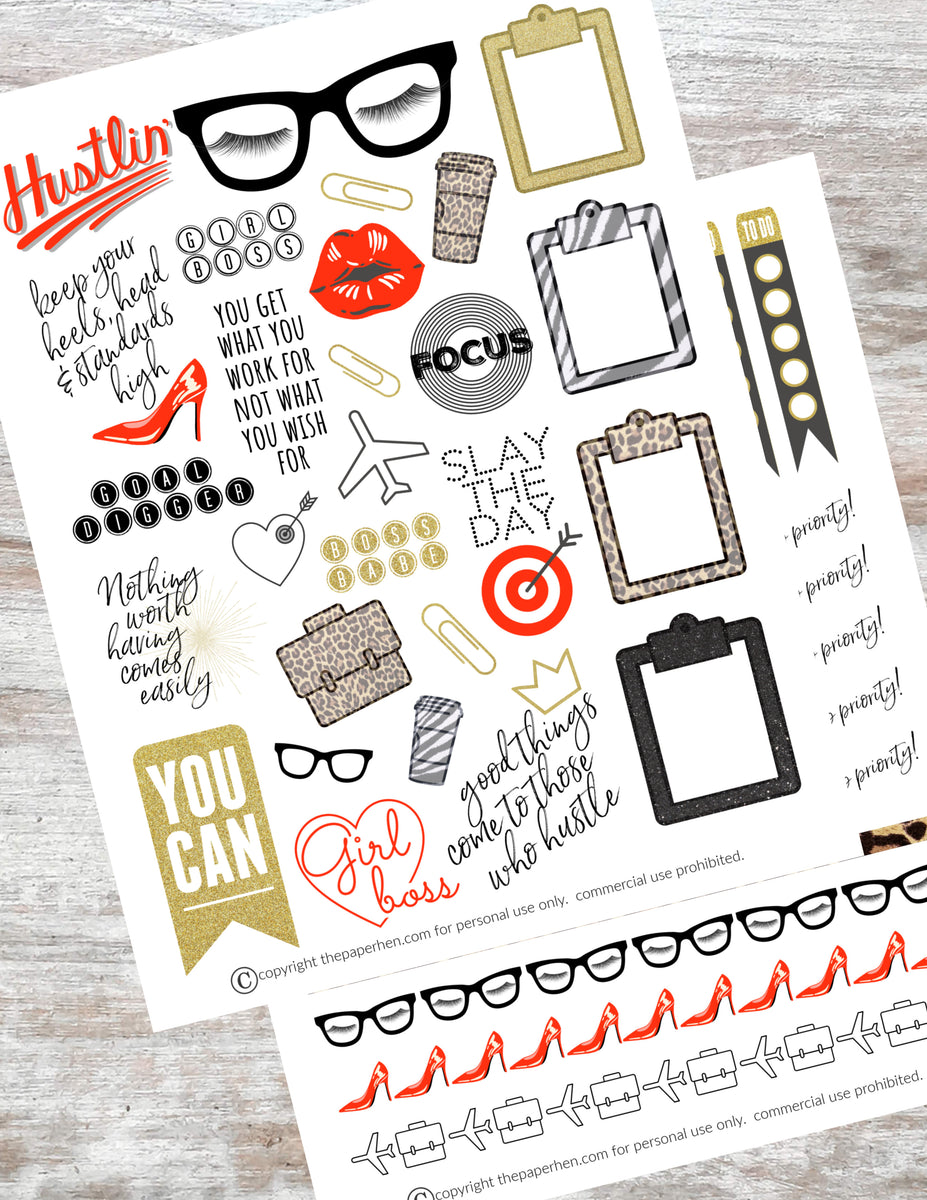 Printable Functional Planner Stickers- Redate, Boxes, Work