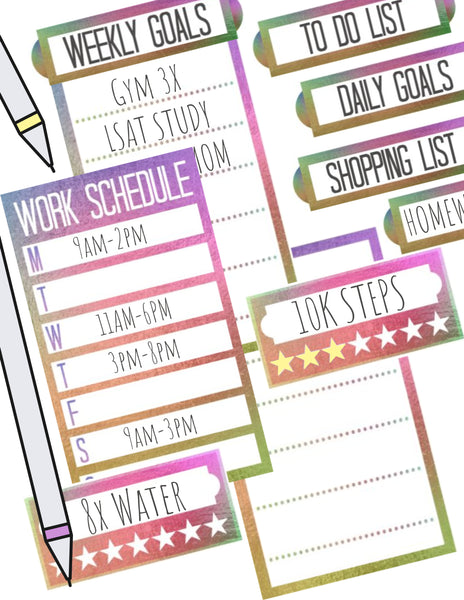 Rainbow Functional Stickers With Blank Lists, Goals & Habit Tracker