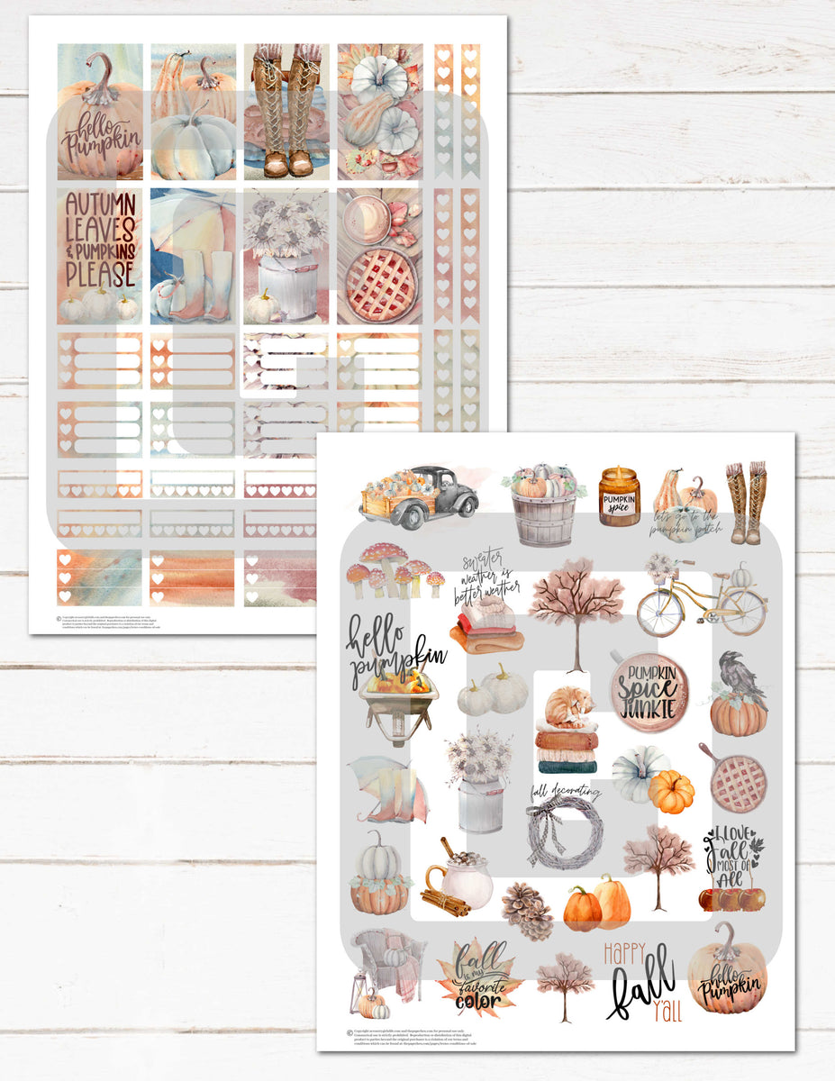 OCTOBER Monthly Planner Stickers, Big Happy Planner Printable Stickers,  Fall Monthly Kit, Autumn Planner Stickers, Pumpkin Stickers, BM197 