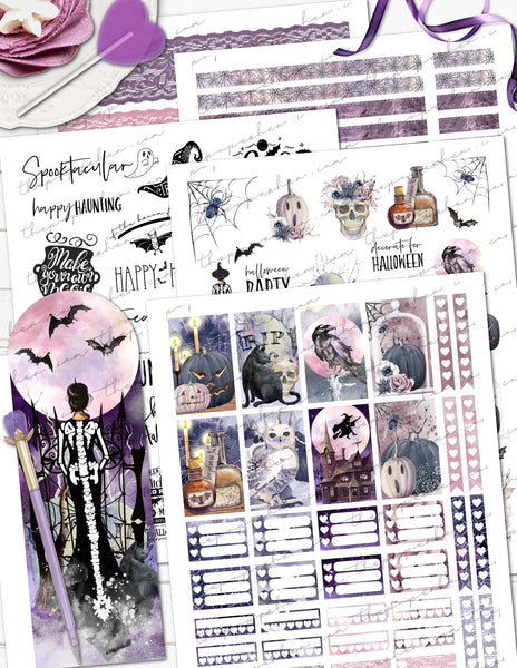 printable halloween planner stickers watercolor witch 