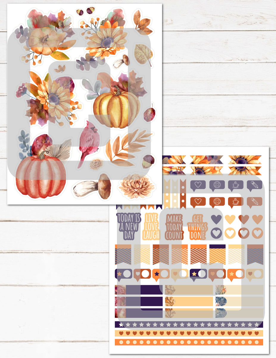 Printable Thanksgiving Watercolor Planner Stickers Kit for Fall Autumn ...