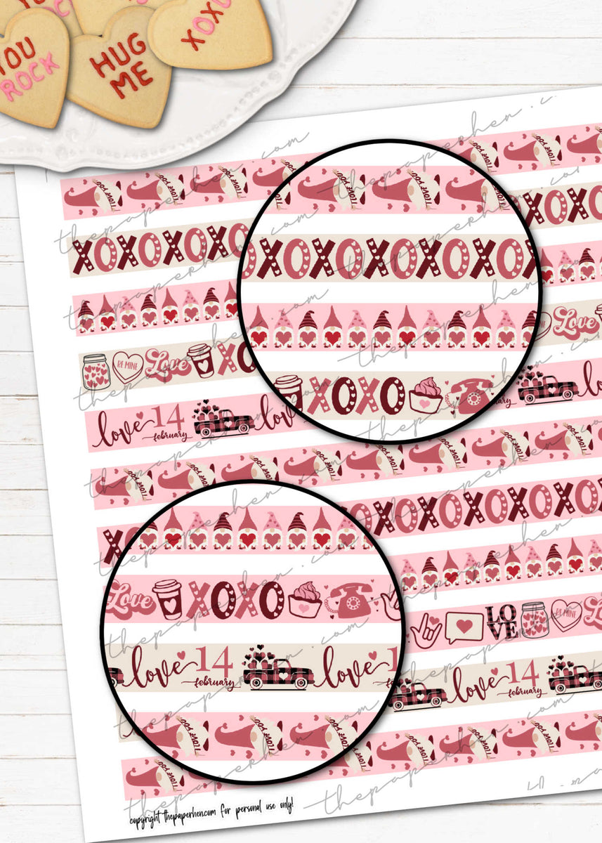 Valentines day washi tape digital, clipart, hearts, love you