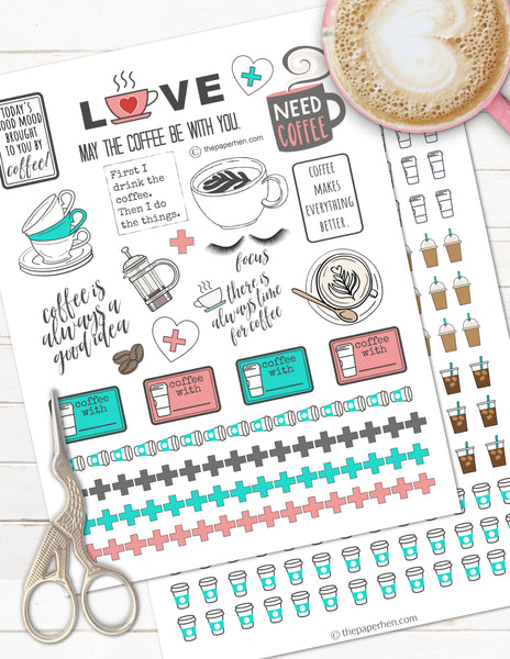 coffee printable planner stickers 