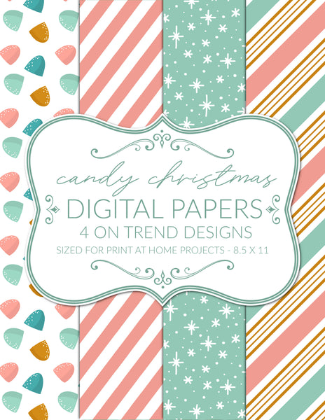 Printable Christmas Digital Papers Pack- 4 Sheets Pink