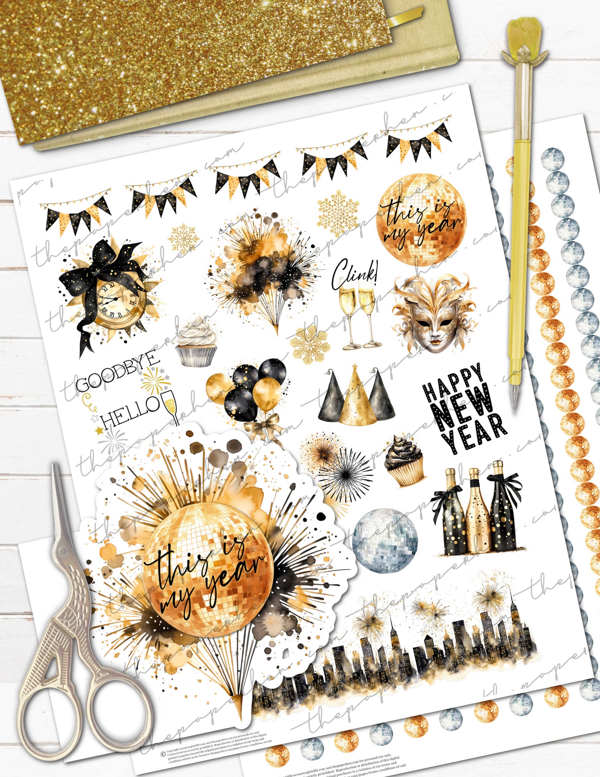 New Year’s Eve in NYC Printable Planner Stickers | Washi Tape
