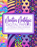 90's themed printable digital papers retro throwback