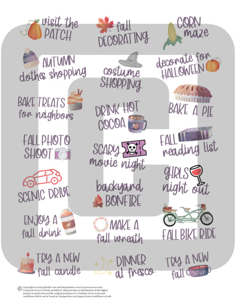 Printable Fall Autumn Bucket List Planner Stickers for Planner Decorat –  The Paper Hen