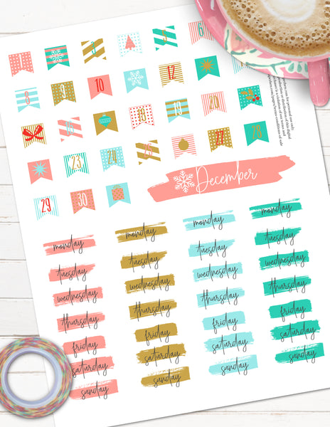 Printable Redate Advent Planner Stickers for Christmas
