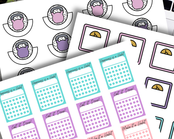 Free Printable Monthly Habit Tracker Stickers for your Planner or
