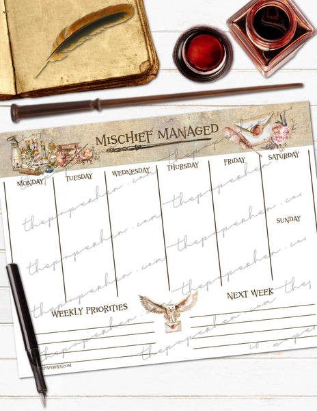 printable weekly planner wizard magical mystical