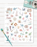 Beach Tropical Watercolor Printable Planner Sticker Kit