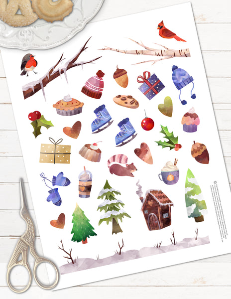 winter holiday or christmas planner stickers
