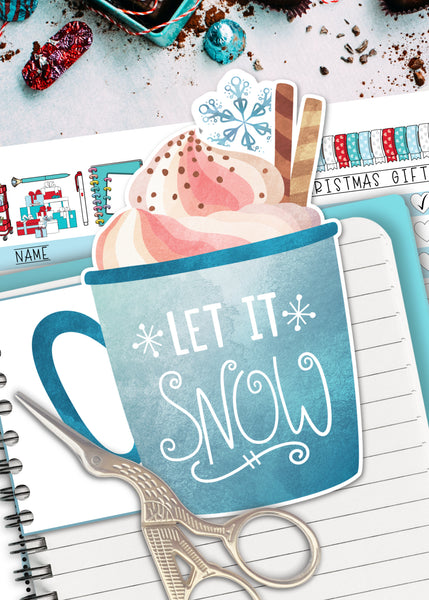 Let it Snow Hot Coffee Cocoa Mug Printable Planner Tab Divider Die Cut Page Marker