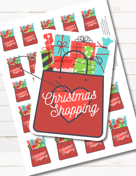 Printable Christmas Shopping Happy Planner Reminder Stickers for Mini, Classic, Big Planners
