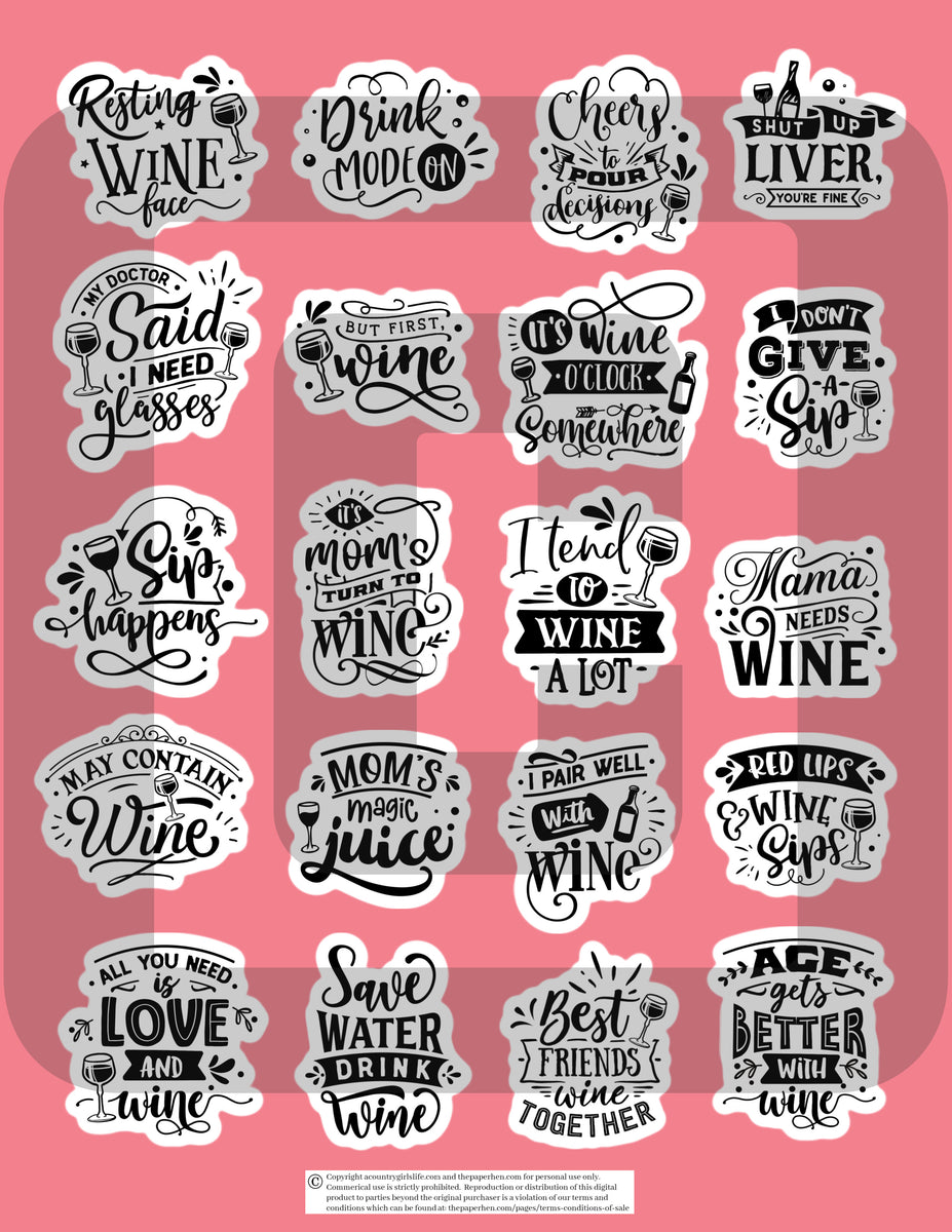 Sarcastic &amp; Sassy Printable Planner Stickers for Wine Lovers – The Paper Hen