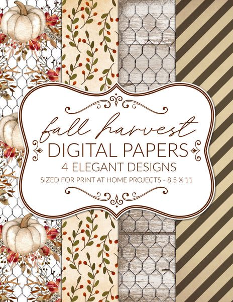 Printable Digital Paper Pack Fall Autumn Pumpkins & Leaves 4 Sheets ...