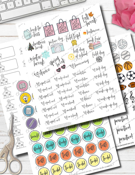 printable back to school planner stickers