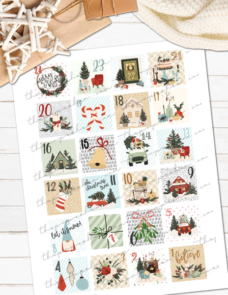 Printable Christmas Holiday Advent Countdown Planner Stickers - Hygge