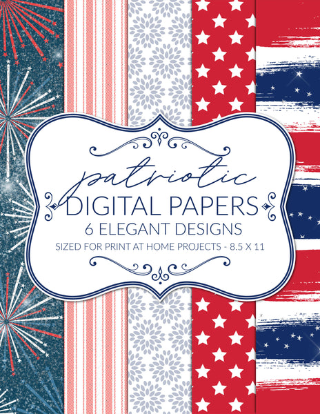 Printable Digital Paper Patriotic 4th of July Red, White & Blue