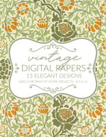 Printable Digital Paper Vintage Florals & Lemons 13 Sheets