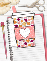 Pink Fall Leaves Coffee Cup Printable Planner Page Marker | Tab Divider | Die Cut
