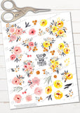 printable floral flowers bouquet planner stickers