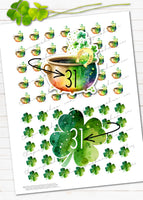Printable St Patrick's Day Redate Planner Stickers pot of gold shamrocks download