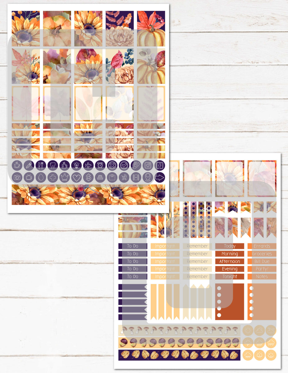 Printable Thanksgiving Watercolor Planner Stickers Kit for Fall Autumn ...