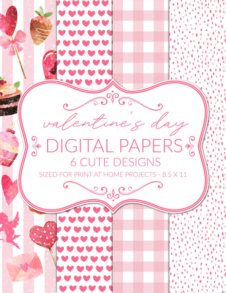Printable Valentine's Day Digital Scrapbook Papers and Backgrounds