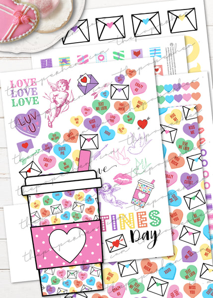 Valentines Day Planner Stickers Conversation Hearts Mega Pack - Washi, Tab Dividers, Boxes & Digital Paper PDF SVG PNG