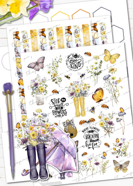 Wildflowers & Honey Spring Floral Printable Planner Sticker Kit